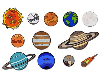 Solar System Planets Enamel Pin Set