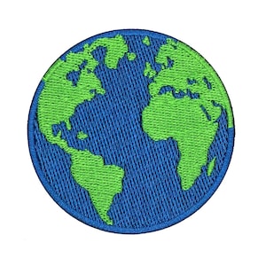 Può includere: Toppa ricamata rotonda raffigurante la Terra. I continenti sono verdi, su un oceano blu e un bordo blu. Progettata per essere applicata su abbigliamento o accessori.