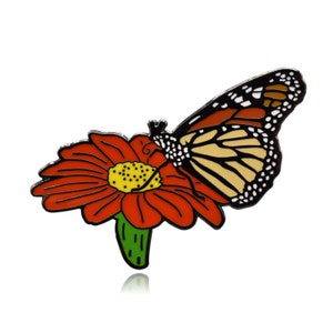 Monarch Butterfly on Flower Hard Enamel Pin