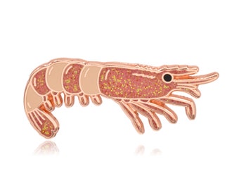 Shrimp Hard and Soft Enamel Pin with Glitter