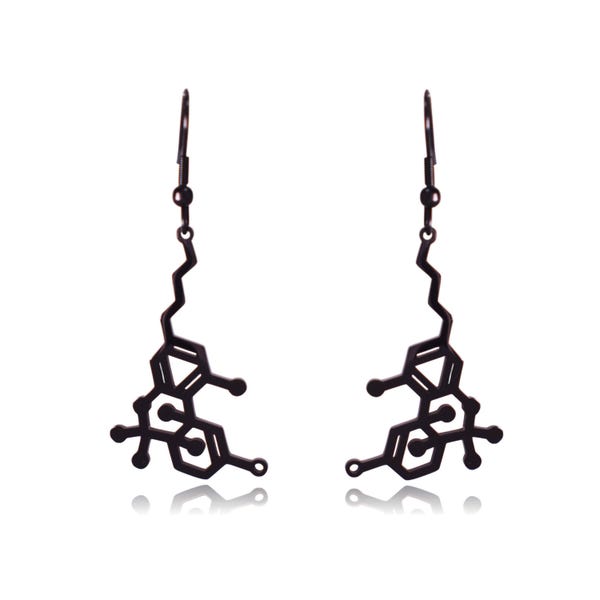 THC Tetrahydrocannabinol Weed Marijuana Molecule Stainless Steel Dangle Earrings