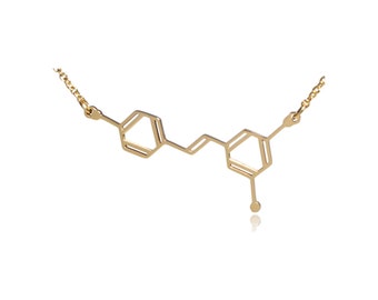 Gold Wine Resveratrol Molecule Stainless Steel Necklace