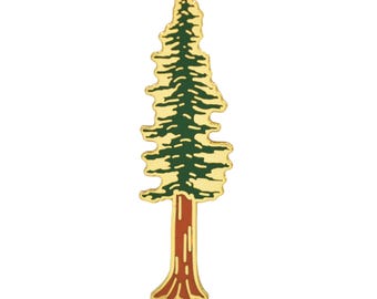 Pin de esmalte duro con la imagen de un árbol de secuoya roja.