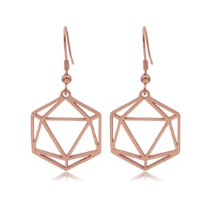D20 Dice Silhouette Icosahedron Stainless Steel Dangle Earrings
