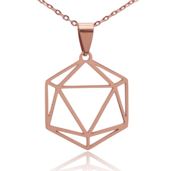 D20 Dice Silhouette Icosahedron Stainless Steel Necklace