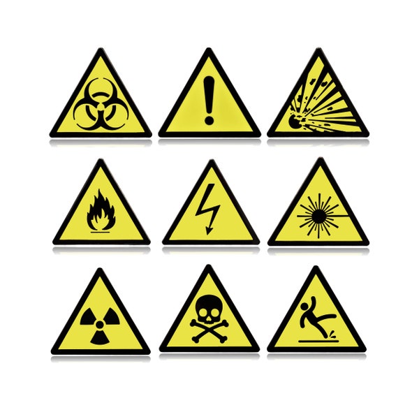 Warning Sign Enamel Pin Set of 9