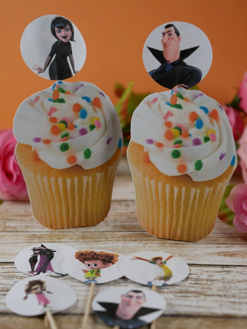Hotel Transylvania cupcake picks double sided Birthday cupcake toppers Hotel Transylvania cupcake toppers