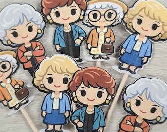 Golden Girls Cupcake Toppers Birthday Party Decor TV Show Theme Cake Picks Retro 80s Sophia Blanche Rose Dorothy