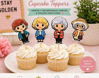 Golden Girls Cupcake Toppers Birthday Party Decor TV Show Theme Cake Picks Retro 80s Sophia Blanche Rose Dorothy