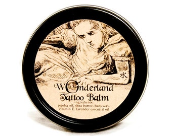 All Natural Tattoo Balm, New Tattoo Salve, Tattoo Conditioner, Tattoo Moisturizer, Alice in Wonderland