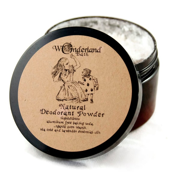 Deodorant Powder, All Natural Deodorant Powder, Aluminum Free Deodorant, Body Powder, Dusting Powder, Foot Powder, Alice in Wonderland