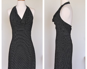 Vintage Polka Dot Schwarz Und Weiß Halfter Drapierter Ausschnitt Retro 1950 Gwen Stefani Stil Retro Kleid 1990 LZ Byer California Größe Medium