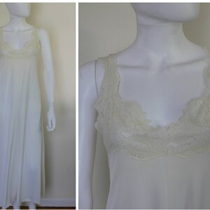 Vintage Glydons Of Hollywood 1960s Does the 30s Lace Nylon Cream Silky Sexy Starlet Glamour Maxi Sleeveless Nightgown Dress Small Medium