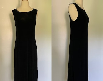 Vintage 1990s Black Sleeveless Goth Grunge Maxi Dress Jersey Like Material Medium