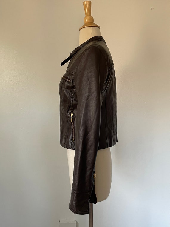 Vintage Y2K bebe Long Sleeve Brown Leather Zip Up… - image 7