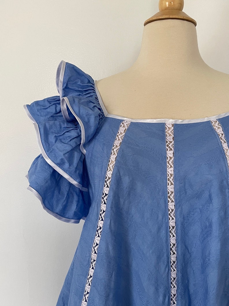 Cornflower Blue Ruffle Top Vintage Cornflower Blue Hee Haw Country Western Ruffle Sleeve Boho ...