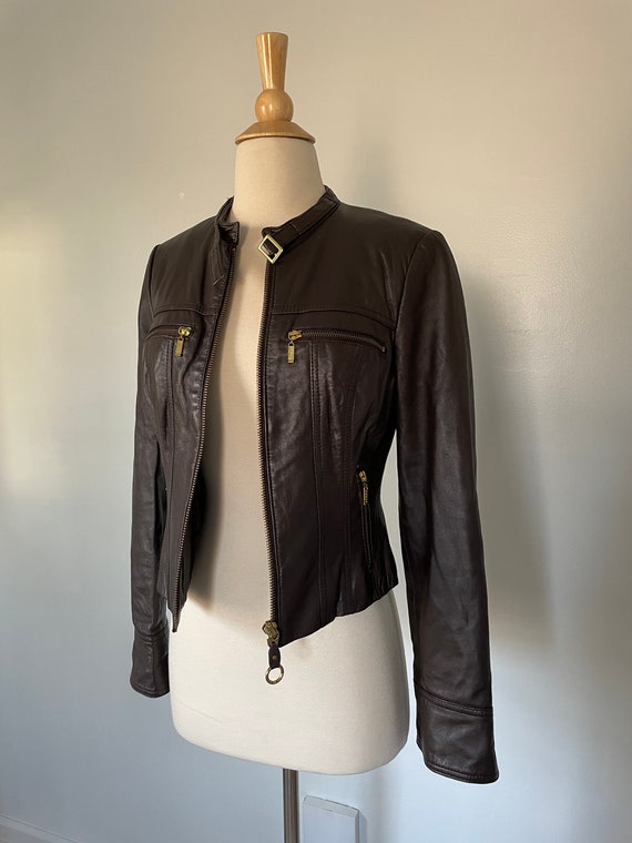Vintage Y2K bebe Long Sleeve Brown Leather Zip Up… - image 4