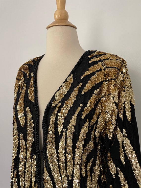 Vintage 1980’s Gold & Black Sequin Jacket Blazer … - image 5