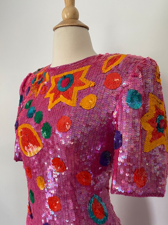 Vintage 1980s Barbie Pink Sequin Multicolored Spa… - image 5