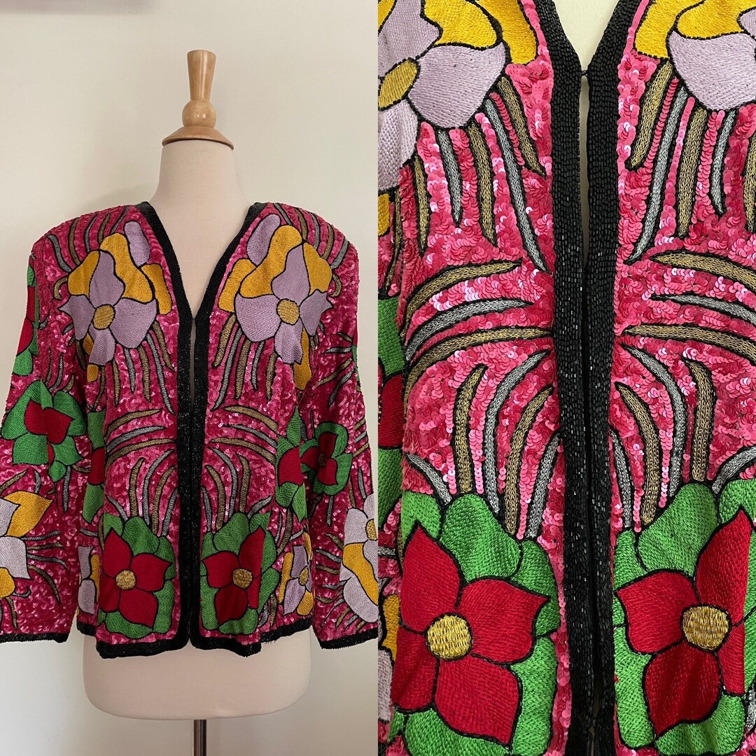 Vintage Floral Pattern Evening Jacket - L