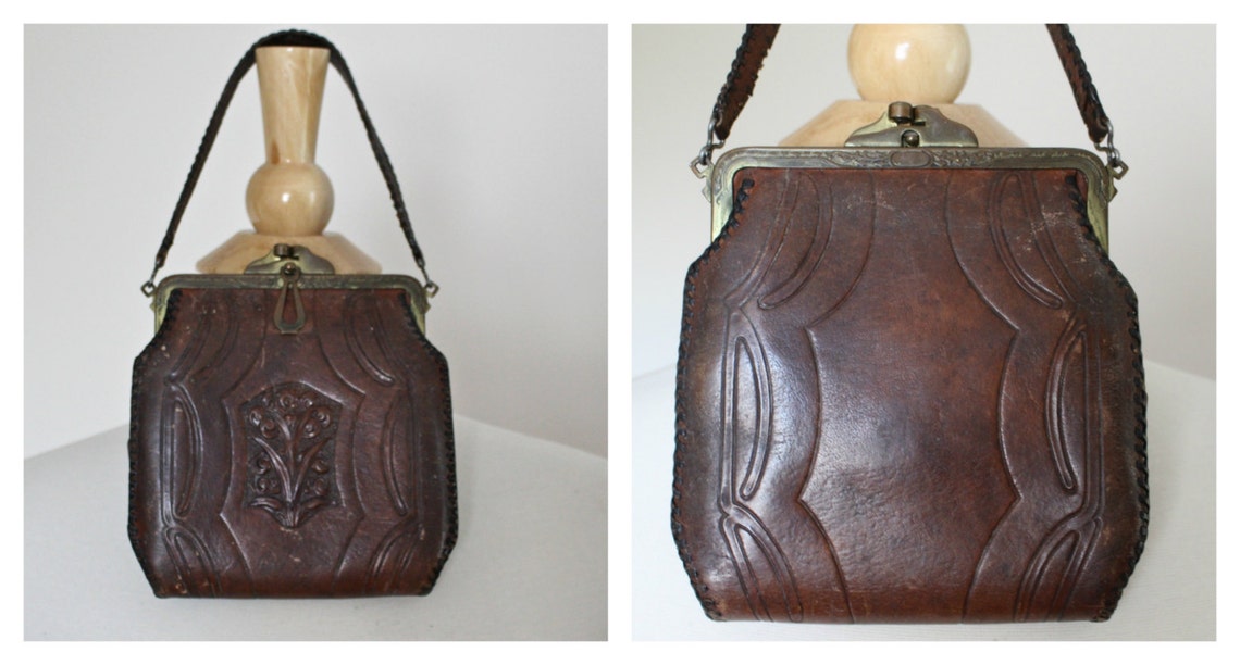 Antique 1915 Edwardian Art Deco Nocona Bags Arts & Crafts Era Tooled