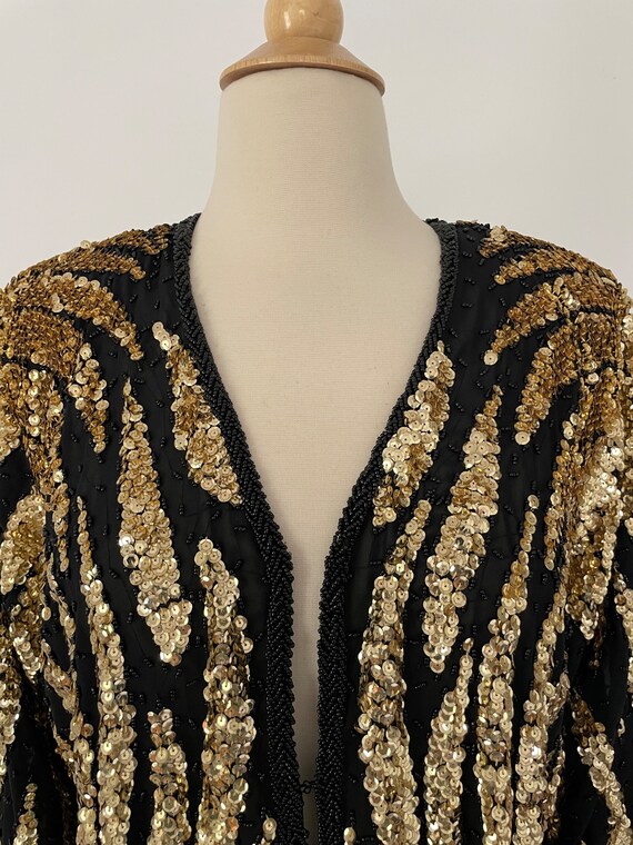 Vintage 1980’s Gold & Black Sequin Jacket Blazer … - image 3