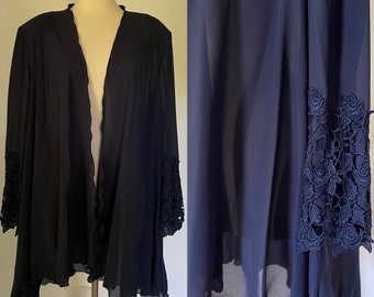 Vintage Sheer Dark Blue Lace Sleeve Cover Up Night Jacket Large X-Large