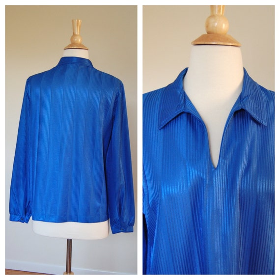 Vintage 1970's Saphire Blue Long Sleeve Top Blous… - image 4