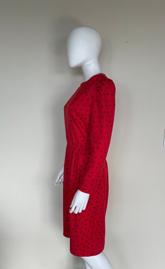 Vintage 1980s Red Print Long Sleeve Career Dress M - image 3