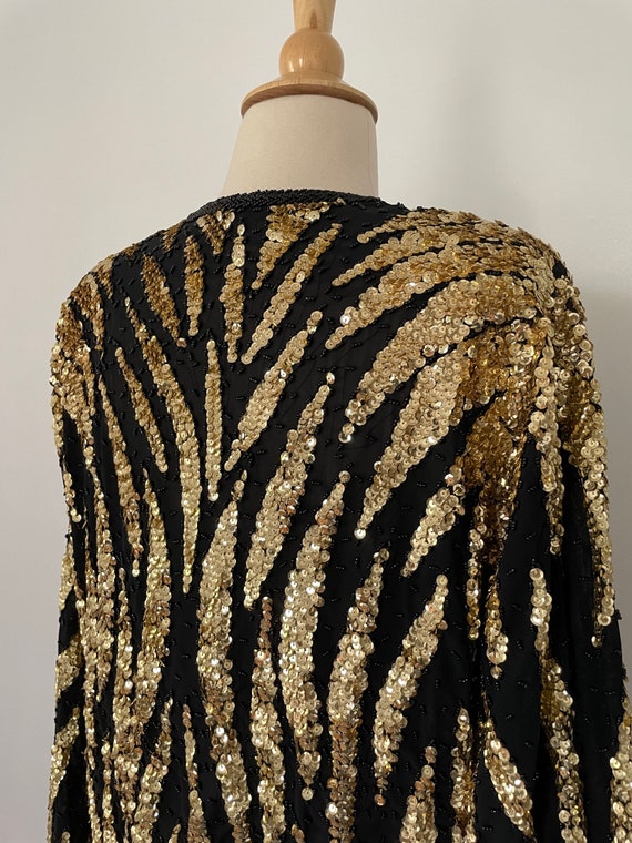 Vintage 1980’s Gold & Black Sequin Jacket Blazer … - image 8