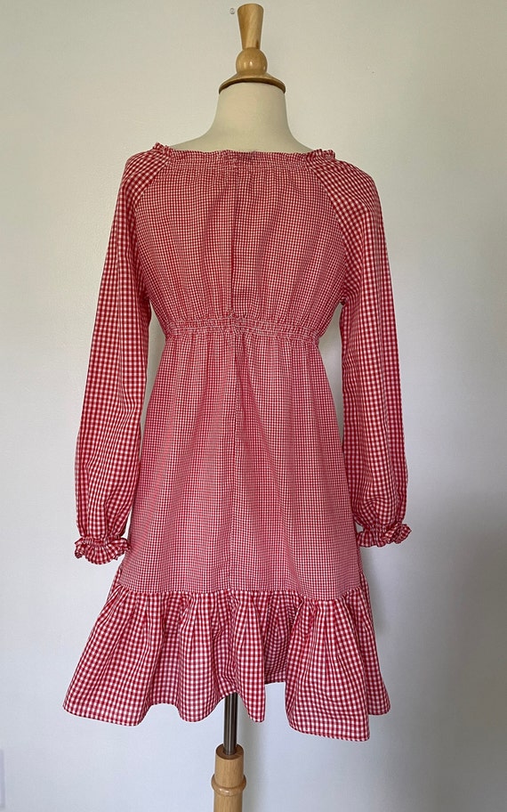 Vintage 1970’s Checkered Gingham Plaid Red & Whit… - image 6