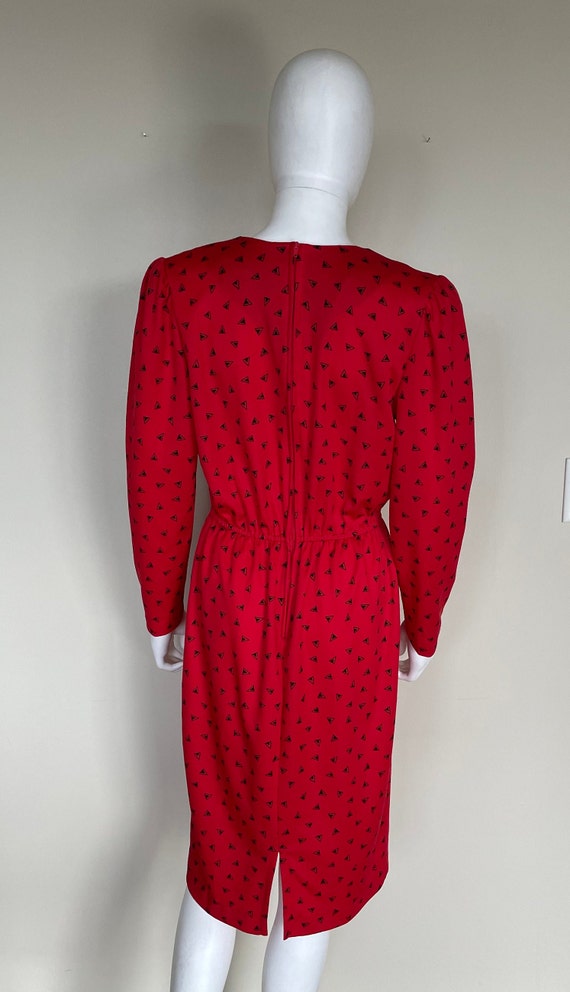 Vintage 1980s Red Print Long Sleeve Career Dress M - image 4