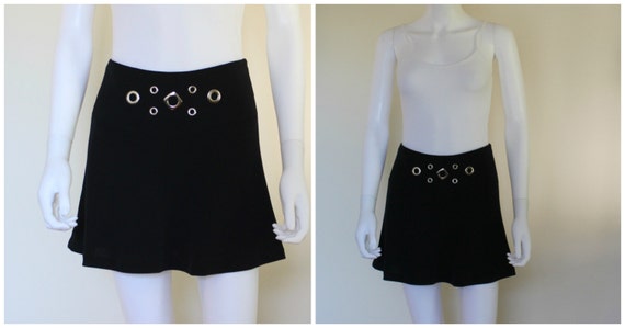 Vintage 1990's Black Skater Flared Mini Skirt Wit… - image 1