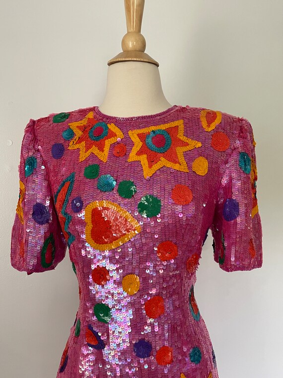 Vintage 1980s Barbie Pink Sequin Multicolored Spa… - image 3