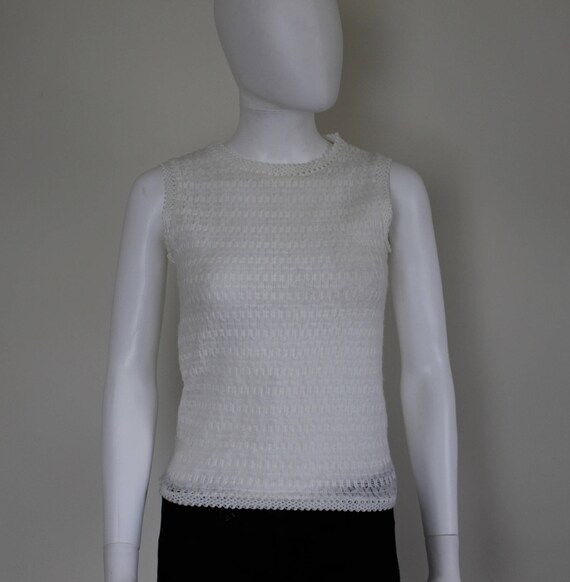 Vintage 1960s Sheer White Off White Ivory Knitted… - image 4