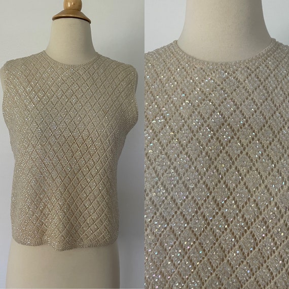 Vintage 1950’s Retro Sleeveless Beaded Sequin Bea… - image 1