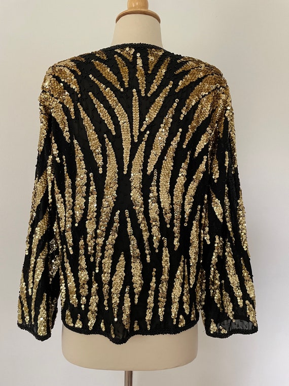 Vintage 1980’s Gold & Black Sequin Jacket Blazer … - image 7