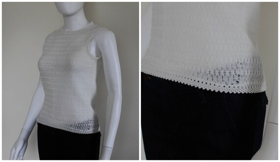 Vintage 1960s Sheer White Off White Ivory Knitted… - image 2