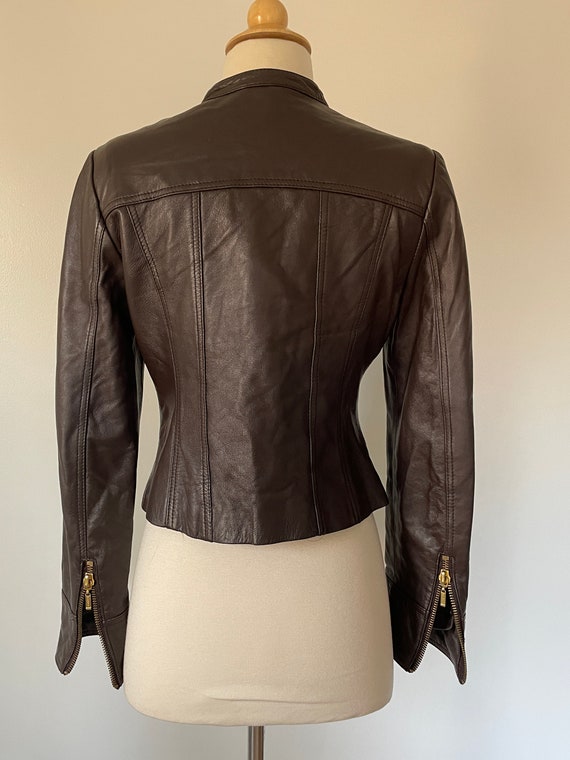 Vintage Y2K bebe Long Sleeve Brown Leather Zip Up… - image 8
