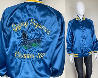 Vintage Silky Blue Bomber Gypsy Sport Baseball Softball Team Group Jacket 1990s Medium