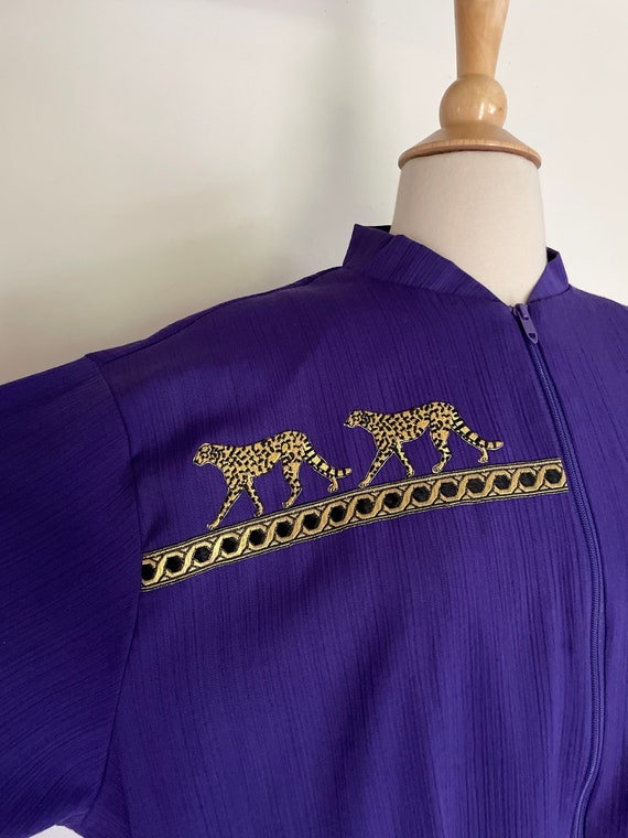 Vintage 1980’s 1990’s Royal Purple Gold Cheetah E… - image 10