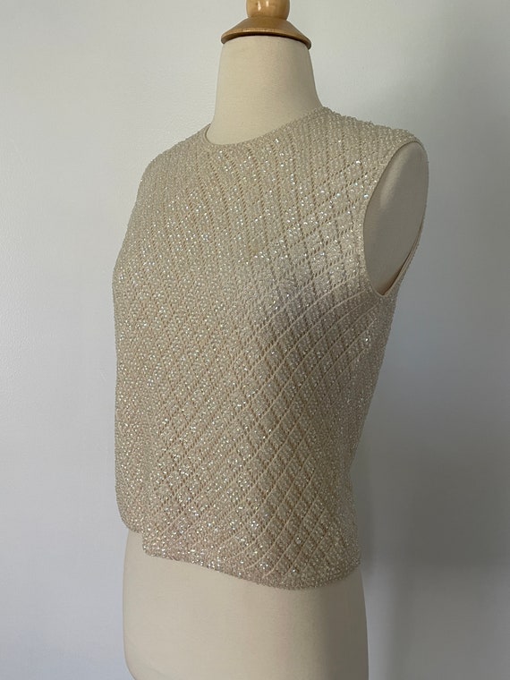 Vintage 1950’s Retro Sleeveless Beaded Sequin Bea… - image 3