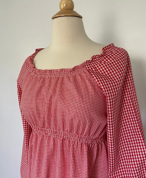 Vintage 1970’s Checkered Gingham Plaid Red & Whit… - image 3