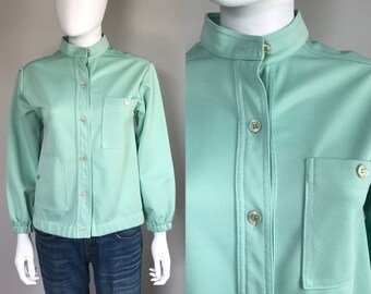 Vintage 1970’s Mint Pale Pastel Green Button Up Long Sleeve Retro Jacket Small/Medium