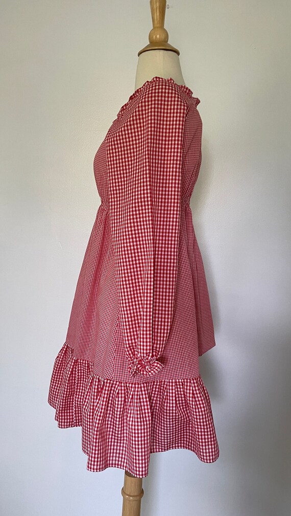 Vintage 1970’s Checkered Gingham Plaid Red & Whit… - image 4