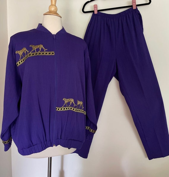 Vintage 1980’s 1990’s Royal Purple Gold Cheetah E… - image 2