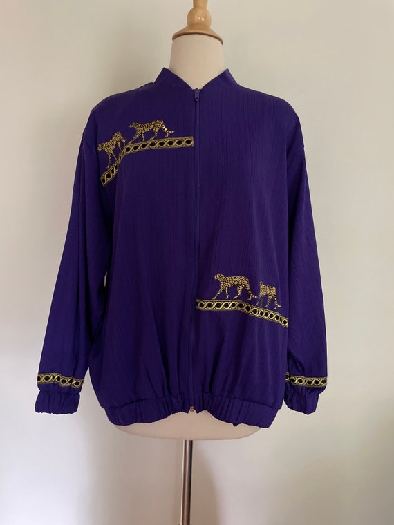 Vintage 1980’s 1990’s Royal Purple Gold Cheetah E… - image 3