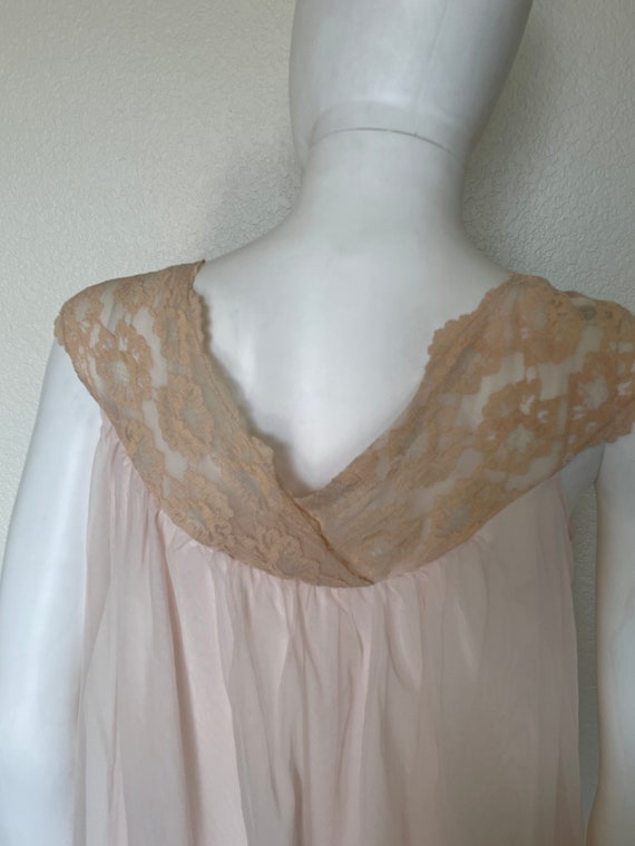 Vintage ILGWU 50’s Pink Nylon Chiffon Lace Layer … - image 7