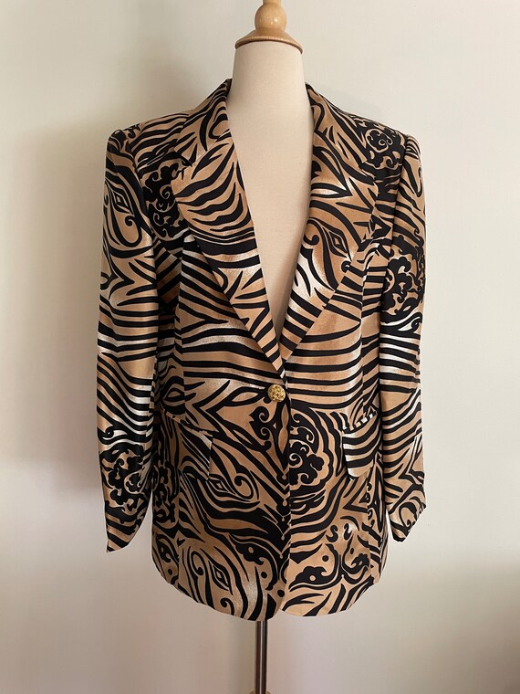 Vintage 1990s Tiger Tribal Print Blazer Jacket Lo… - image 2