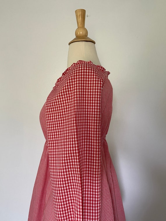 Vintage 1970’s Checkered Gingham Plaid Red & Whit… - image 5